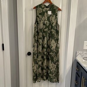 THML Olive and Beige Patterned Midi Dress